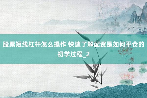 股票短线杠杆怎么操作 快速了解配资是如何平仓的初学过程_2
